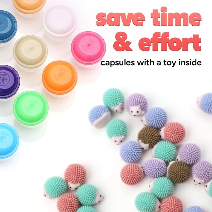 Hedgehog Mini Toys for Kids in Capsules - 250 Pcs of 1.1 Inch Plastic Capsules & Hedgehog Toy Figurines for Kids - Bulk Toys in Capsule - Easter Basket Stuffers