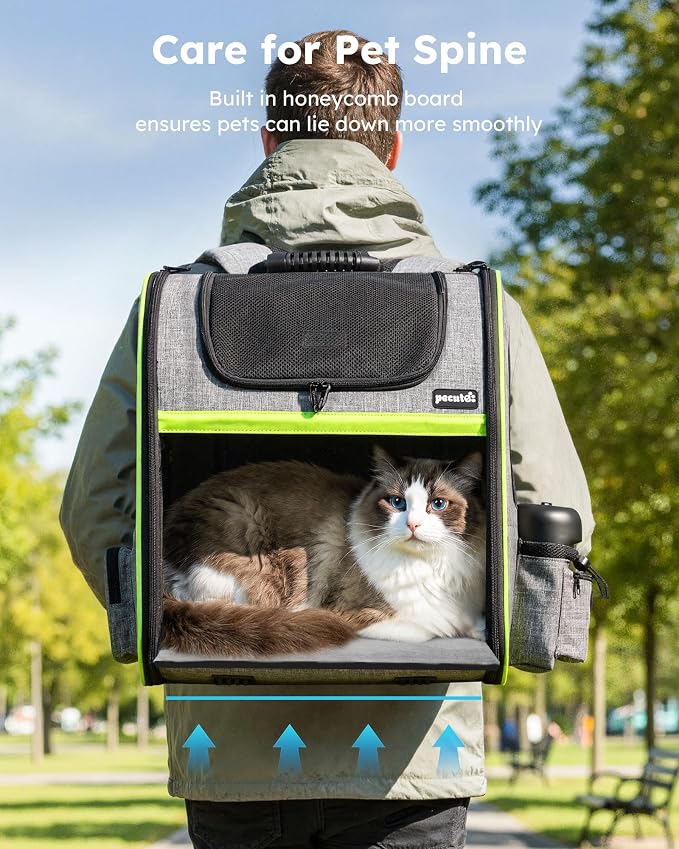 pecute XL Cat Backpack Expandable, Cat Carrier Backpack Acrylic Window | Durable Oxford Cloth, Lockable Zipper,Use for Pet Under 15 lbs to Travel