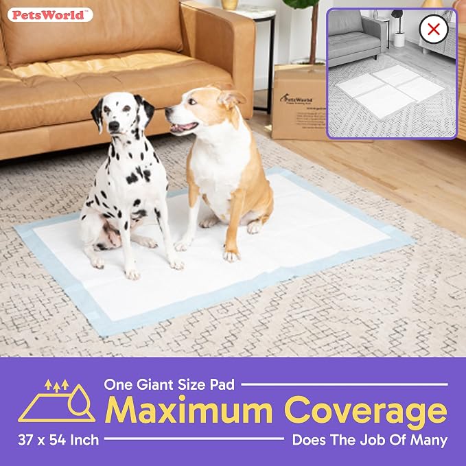 PetsWorld Enormous Dog Pee Pads 37"x54" 100 Count – XXXL Pet Pee Pads for Giant Dogs & Pets, Heavy Duty Leak-Proof Dog Training Pads, Super Absorbent Quick-Dry Potty Pads with Adhesive Tabs