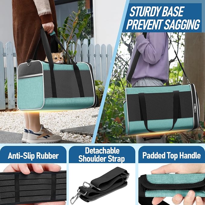 GAPZER Large Cat Carrier Soft, Collapsible Travel Pet Carry Bag, Small Dogs | Big Kitten Cat 20lbs Mainecoon, Top Open Travel Shih-Tzu Pet Kennel, Yorkie Small Dog 10 Pounds, 18x12x12, Durable Cloth Teal