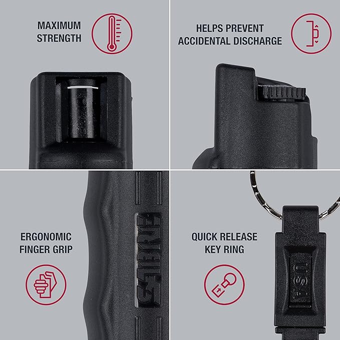 Sabre Pepper Spray - Quick Release Keychain for Easy Carry & Fast Access, Max Police Strength Self Defense OC Spray with UV Dye, 10 Sec. Spray Time, Finger Grip - Faster Aim, 0.54 fl oz,Secure Safety