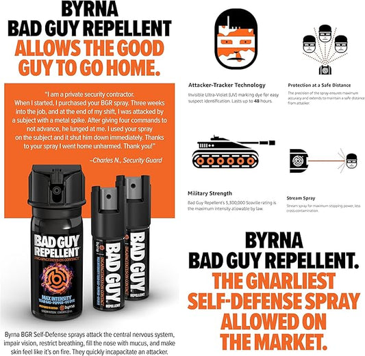 Byrna BGR MAX Pepper Spray + Tear Gas | Maximum Stopping Power | Attacker Tracker UV Marking DYE Technology | Military Strength Self-Defense Stream Spray