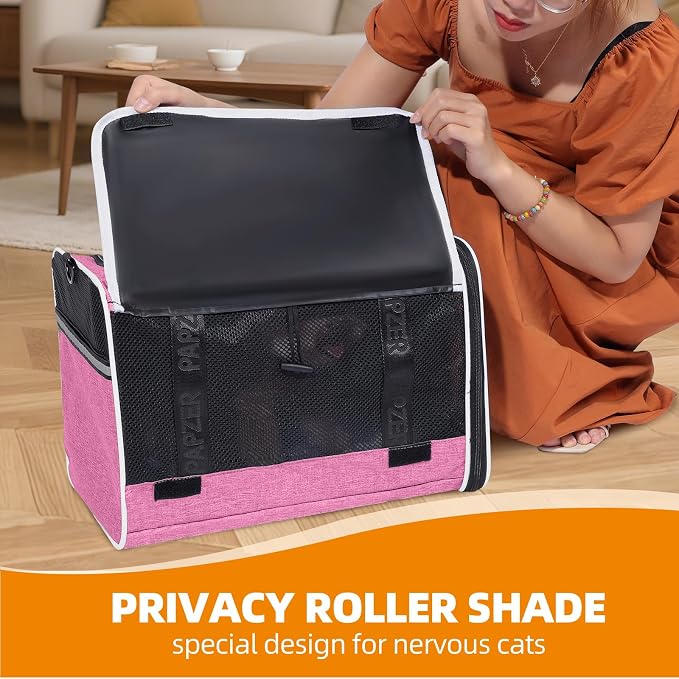 Cat Carrier for Travel, Soft-Sided, Top Loading, Privacy Curtain, to 20 lbs | Medium Pet Carry Bag Anxiety Cat, Vet Visits Car Transport, Luggage Sleeve Suitcase Attachable Small Puppy Crate Kennel Pink