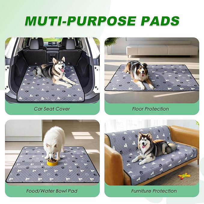 WanpeeGoo Washable Pee Pads, Puppy Pee Pad for Dogs, 2 Pack Absorbent Reusable Training Dog Pads Pet Puppy Pads, Non-Slip Potty Pads for Whelping, Playpen, Crate, Bed, Grey 24"x24"
