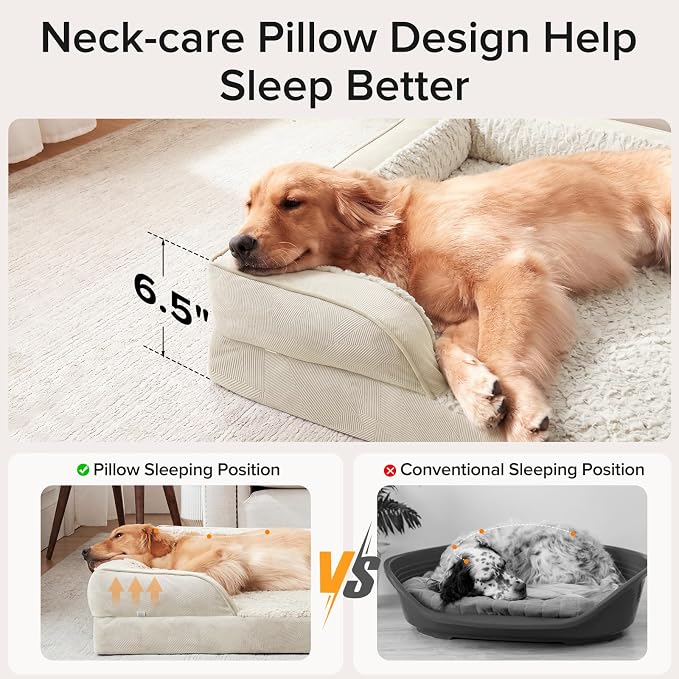 Orthopedic Large Dog Bed, Washable Waterproof, Egg-Crate Foam Dog Couch Bed with Washable Removable Cover, Waterproof Lining and Nonskid Bottom