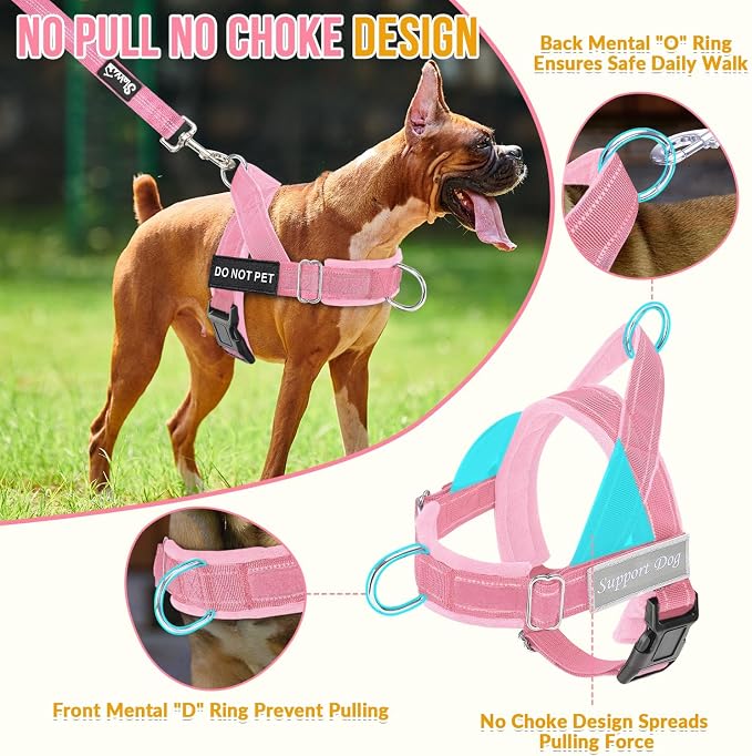 SlowTon No Pull Dog Harness with Front Clip - Heavy Duty, Soft Padded | Neck & Chest Adjustable, Tactical Pet Vest and Leash Set for Large Medium Sized Dogs, for Easy Walk & Training, Pink L