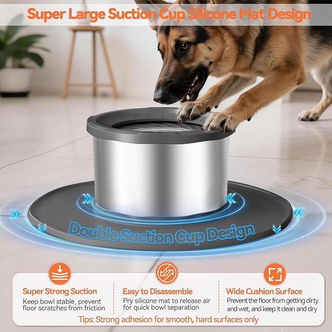 Decflow 12L No Spill Dog Water Bowl for Large Dogs, Stainless Steel Spill Proof Bowls with Suction Cup Anti-Skid Mat, Slow Drinking Feeder for Messy Drinkers, Heavy Duty Pet Bowls for Indoor/Outdoor