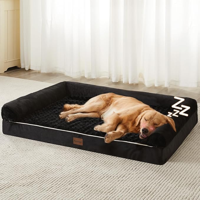 BFPETHOME Orthopedic Washable XXL Dog Bed for Senior Dog Cozy Sleep | Extra Large Waterproof Big Soft Pet Couch Bed for Dogs Relax with Removable Cover Supportive Egg Crate Foam Black 48x35 Inch