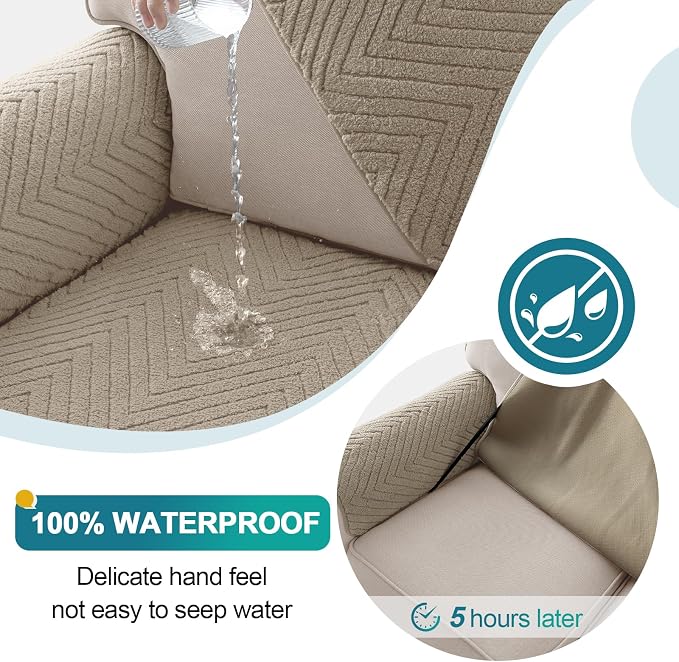 Turquoize Waterproof Couch Cover for Dogs Fuzzy Pet Couch Covers for Sofa Thick Dog Bed Cover Non-Slip Sofa Covers for 3 Cushion Couch Protector Slipcover Pet Friendly (Khaki, 36" x 63")