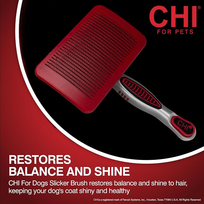 CHI for Dogs Self Cleaning Slicker Brush with Pivoting Head, Dog Grooming Brush for Detangling and Removing Loose Hair, Fine Wire Pins for Medium and Long Dog Coats, Ergonomic Handle | Pivoting head design, fine wire pins, detangles and removes loose h...