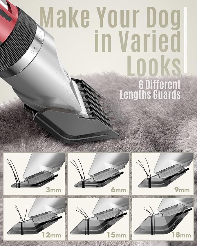 oneisall Dog Clippers Low Noise Grooming Kit for Dogs Cats Pets | Low Noise, Cordless & Long Battery Life, Simple for Beginners, 6 Guide Combs, Removable & Rinsable Blade