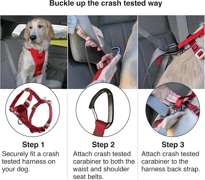Kurgo Enhanced Strength Tru-Fit Smart Harness, Black, Large | Crash Tested Car Harness for Dogs up to 75Lbs, Seatbelt Tether & Steel Carabiner, All-Steel Buckles, Padded Chest for Comfort