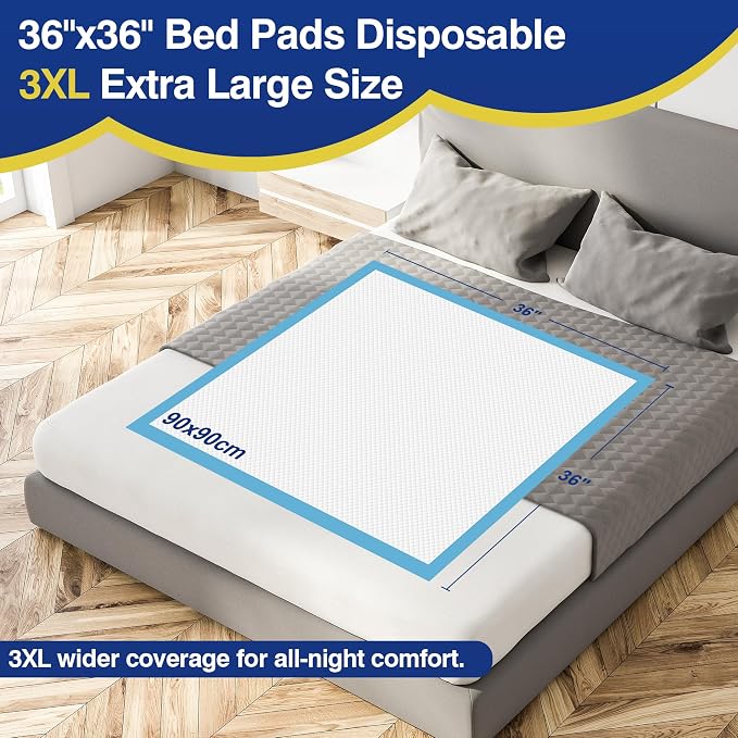 MKISS Bed Pads Disposable 36" x 36" 100 Count, Extra Large Incontinence Underpads, Leak-Proof & Quick-Drying Disposable Pee Pads for Elderly, Adults, Kids, Puppy Training