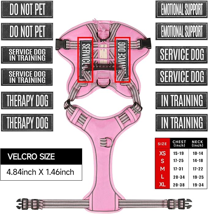 Service Dog Tactical Vest Harness and Leash Set Large Sized Dog Emotional Support- Tactical Dog Harness Training Collar with Name (Pink, L)
