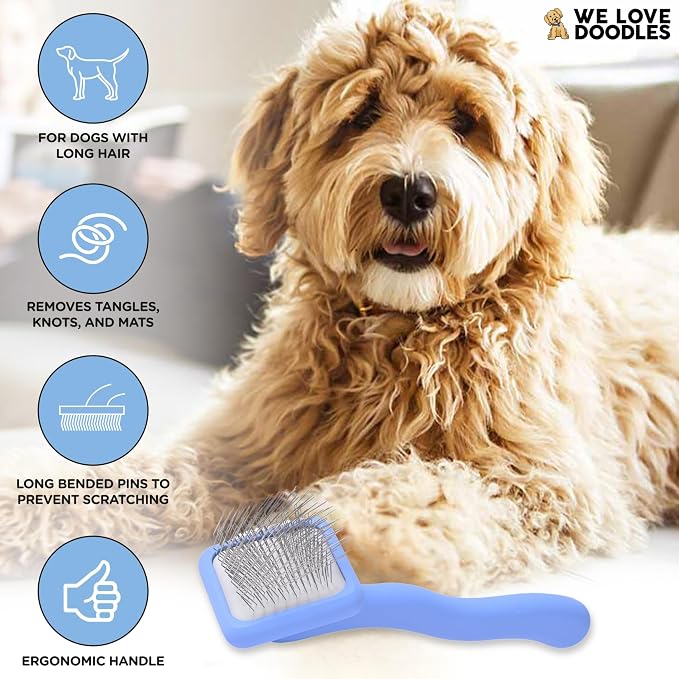 Slicker Brush for Dogs, Pet Grooming Brushes for Doodles & Poodles, Small | Best Brush For Long Haired Dogs, Dematting Comb & Deshedding Tools For Goldendoodle Coats, Puppy Matting Grooming Supplies