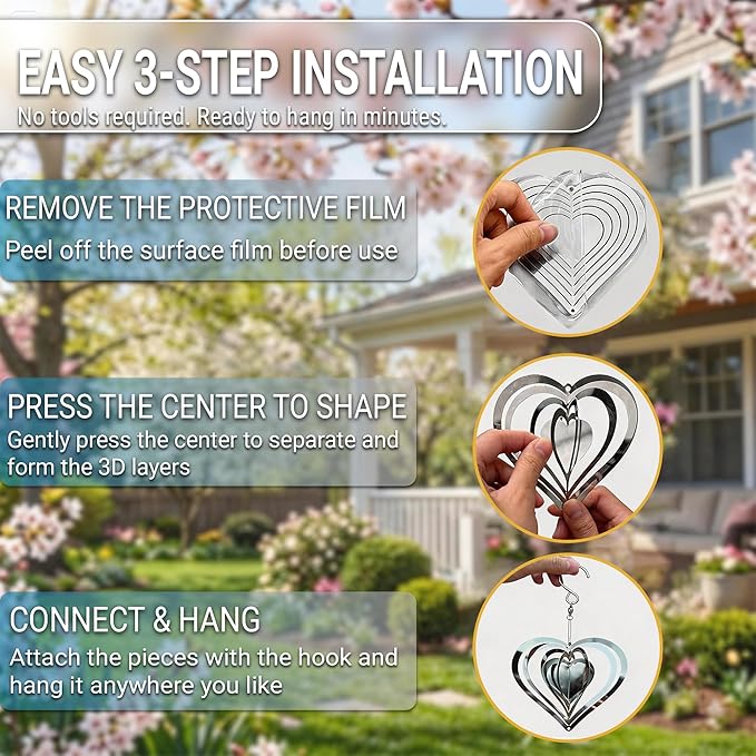 Reflective Bird Deterrents for Outside – Bird Repellent Devices Outdoor – 3D Wind Spinners Outdoor Garden Decor –3 Set Bird Repellent to Keep Woodpecker & Pigeons Away from Window Roof (Style 3)