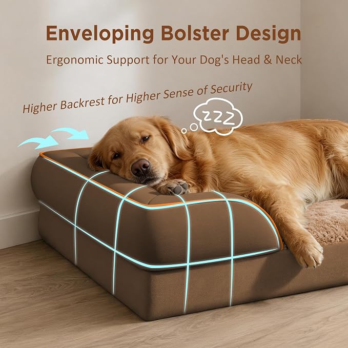 Comfort Expression Orthopedic Dog Beds for Large Sized Dog with Bolster | Waterproof Dog Couch Bed with Washable Cover & Non-Slip Bottom, Supportive Egg Crate Foam Large Pet Bed, 35x22 Inch