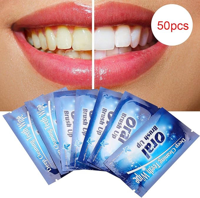 Tbest Finger Brush Teeth Wipes, Deep Cleaning Theet Wipes 50Pcs Wipes Clean Teeth Wipe Cloth Tooth Cleansing Tool for Oral Deep