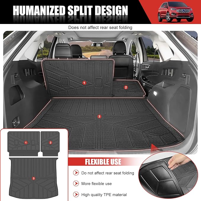 Cargo Mat with Seat Back Cover Fit for 2015-2024 Ford Edge 5 Seats Accessories, Cargo Liner Trunk Mat TPE Trunk Liner Seat Back Protector Cargo Cover for Ford Edge(Cargo Mat+Seat Back Cover)