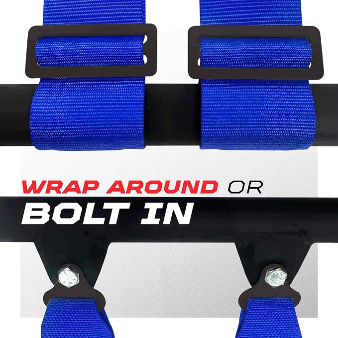 1pc 50 Cal Blue 4 Point Harness 3in Straps, Racing Harness Seat Belt | Ultra Kush padding, Push Button quick release hardware. Universal Fit for UTV, RZR, race car.