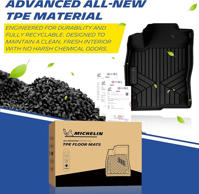 Michelin Vehicle Mats, Premier Series All-Weather TPE Custom Fit Liner for Honda Civic Coupe 2016-2020, Sedan/Type R 2016-2021, Hatchback 2017-2021, Insight 2019-2021 Floor Mats(3 Piece)