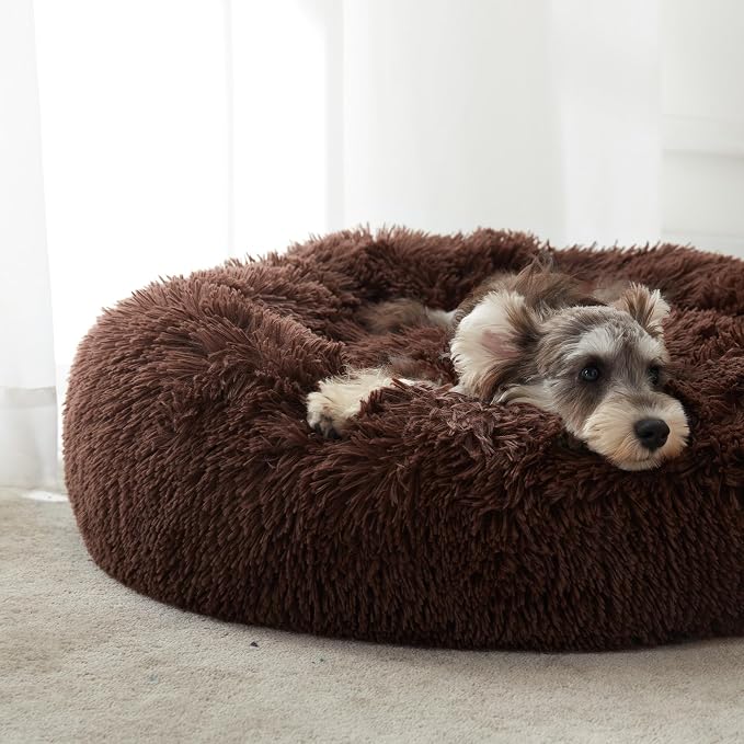 Calming Dog Bed & Cat Bed, Anti-Anxiety Donut Dog Cuddler Bed, Warming Cozy Soft Dog Round Bed, Fluffy Faux Fur Plush Dog Cat Cushion Bed for Small Medium Dogs and Cats | Fluffy Faux Fur Round Cuddler,Anti-Anxiety,Anti-Slip Bottom,Self-Warming Pet Bed ...