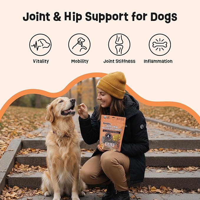 Gruffies Organic Hip & Joint Dog Treats Natural Joint Supplement for Dogs with Turmeric & Ginger, Healthy Peanut Butter Treats for Mobility, Vet Approved, Non-GMO, Made in Canada, 6 oz (Pack of 6)