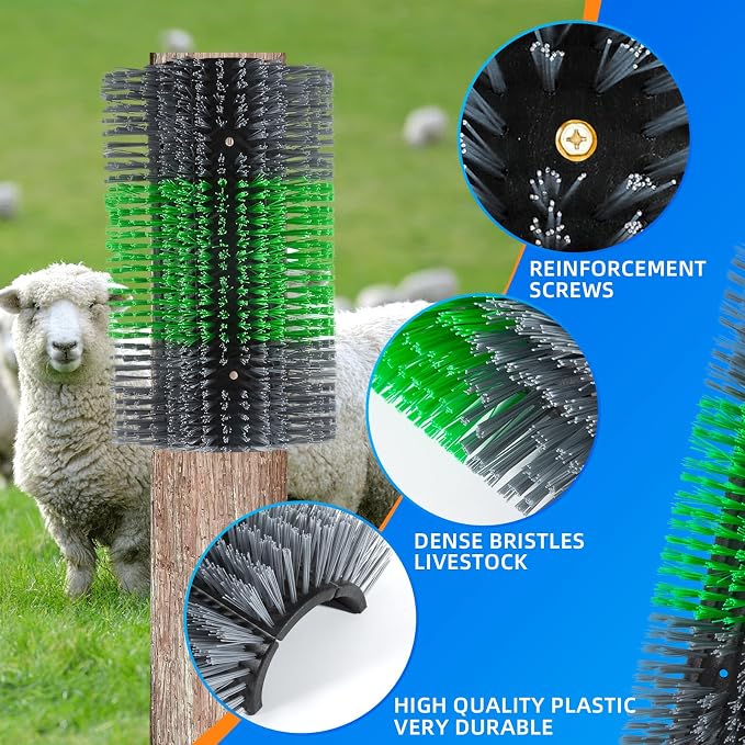 Extra Large Size Livestock Scratching Brush, Upgraded Horse/Goat/Cow/Cattle Scratcher Brush for Grooming, Itch Relief Horse Scratcher Brushes Kit with Two Sets of Mounting Screws(8-Pack,Gray)