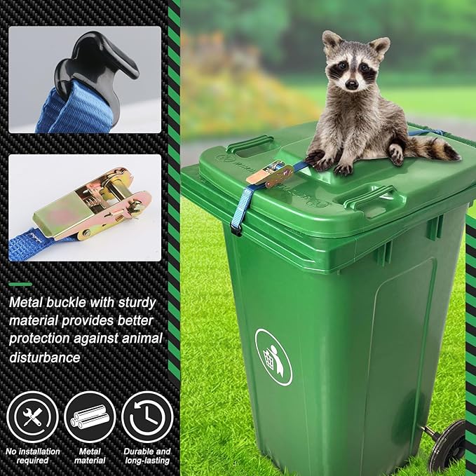 Trash Can Locks for Animals, Raccoon Bear Proof Trash Bin Lock, No Drilling - No Tools, Adjustable Trash Lock Strap, Keep Trash and Garbage Can Secure, Only Suitable for ONE-Handed Trash Cans Lid