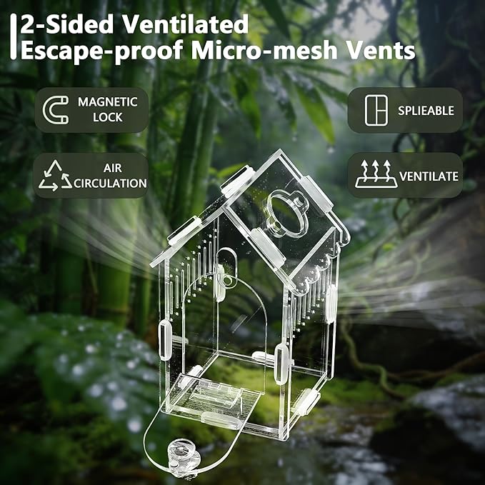 Jumping Spider Enclosure 3.15"×3.15"×5.6" - Magnetic Front Opening Acrylic Terrarium with Ventilation, Escape-Proof Habitat for Tarantulas, Mantis & Small Reptiles, No-Tool Easy Assembly