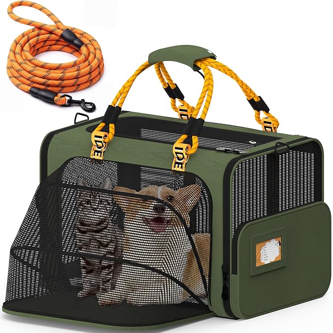PAWZIDEA Expandable Large Pet Carrier, Soft-Sided 2–4 Cats Carrier Up 55lbs | 24"×16"×16" Collapsible Small to Medium Dog Carrier Travle Bag, Portable Dog Crate for Car Travel, Breathable, Storage Pocket