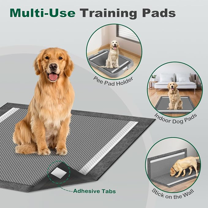 MIZOK Pee Pads for Dogs Charcoal, 28x30in Large Wee Wee Pads for Dogs, Superior Odor Protection, Super Absorbent & Leak-Proof, Puppy Pads with Adhesive Tabs, Thick & Heavy (40 Count)
