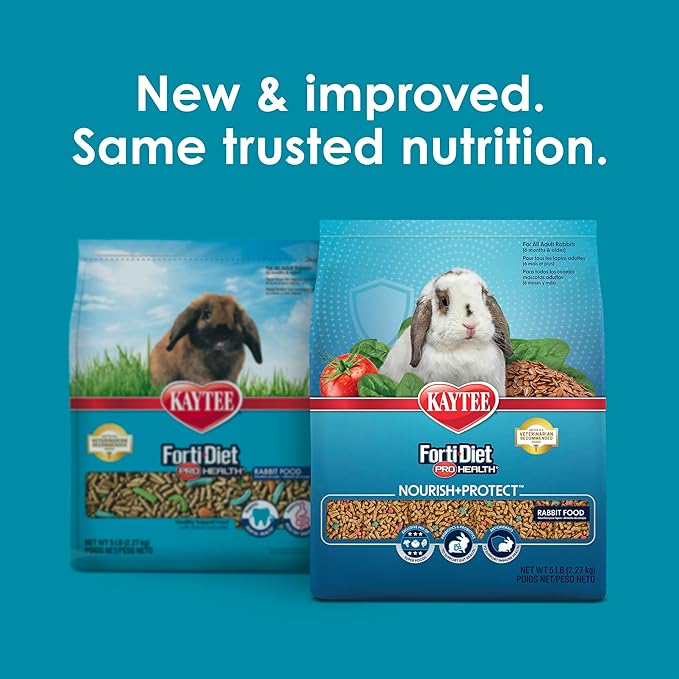 Kaytee Forti-Diet Pro Health Nourish+Protect Adult Rabbit Food, Comprehensive Nutrition Backed by Science, Digestive Health, Immune Support, 5 pounds