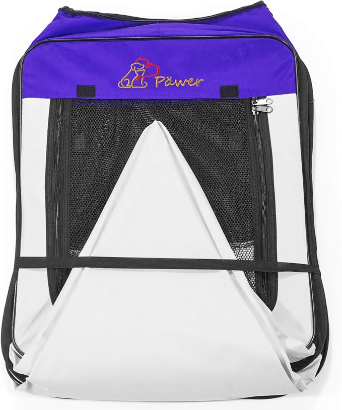 Pawer 45”×24” 8-Panel Foldable Pet Playpen, Violet+Grey, Personalize Embroidery Extra Fabric Piece Available, for Cat/Dog/Puppy, 600D Oxford Cloth Portable Indoor & Outdoor Kennel with Carry Bag