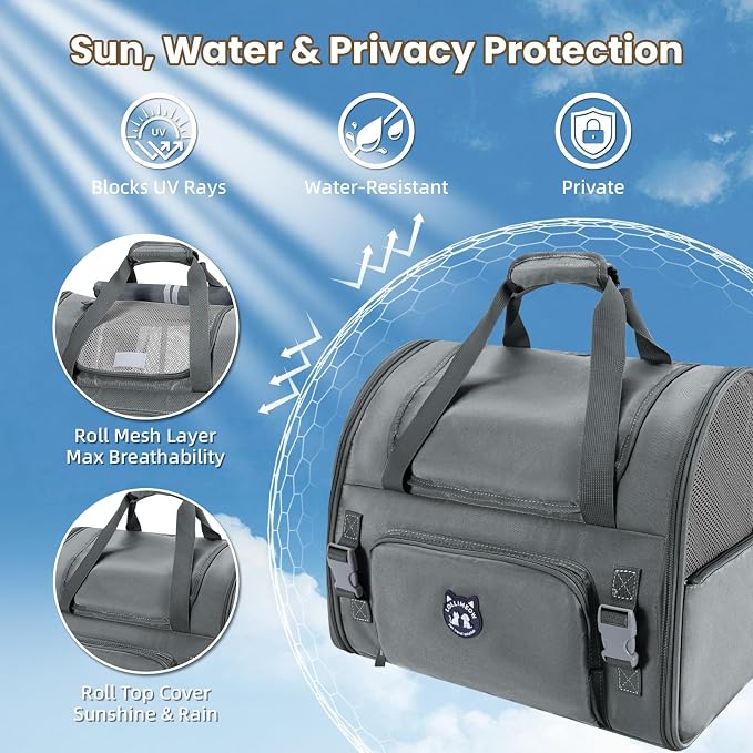 Expandable Cat Carrier Backpack for Large Cats - Airline Approved Pet Carrier Backpack for Small Dogs, Hiking & Travel, Waterproof with Breathable Mesh, 22lbs Capacity (Dark Grey, Large)