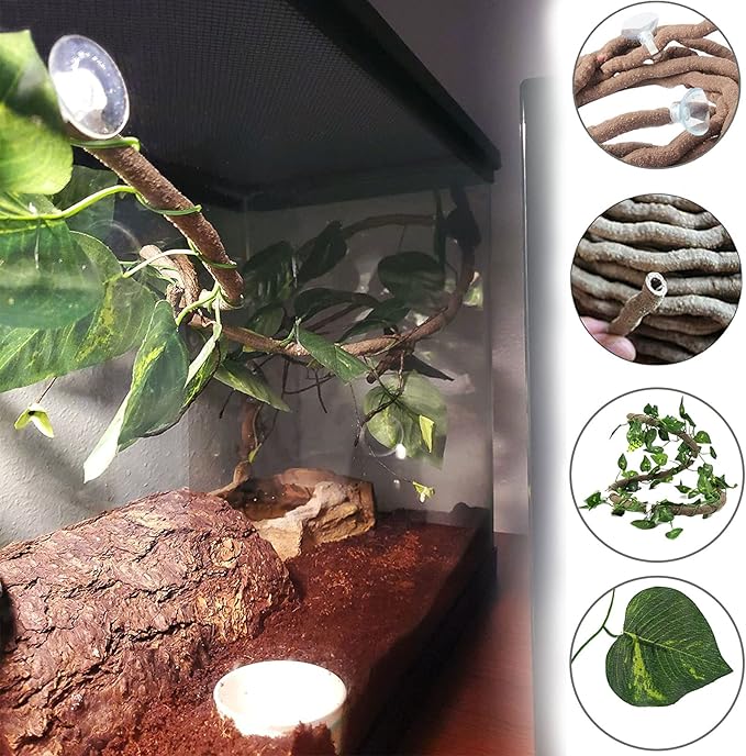 Tfwadmx 11Pcs Human Skull Decor with Plants, Snake Hide, Gecko Tank Accessories, Resin Skull with Climbing Vines Reptile Terrarium Tank Decor for Tarantulas, Lizards