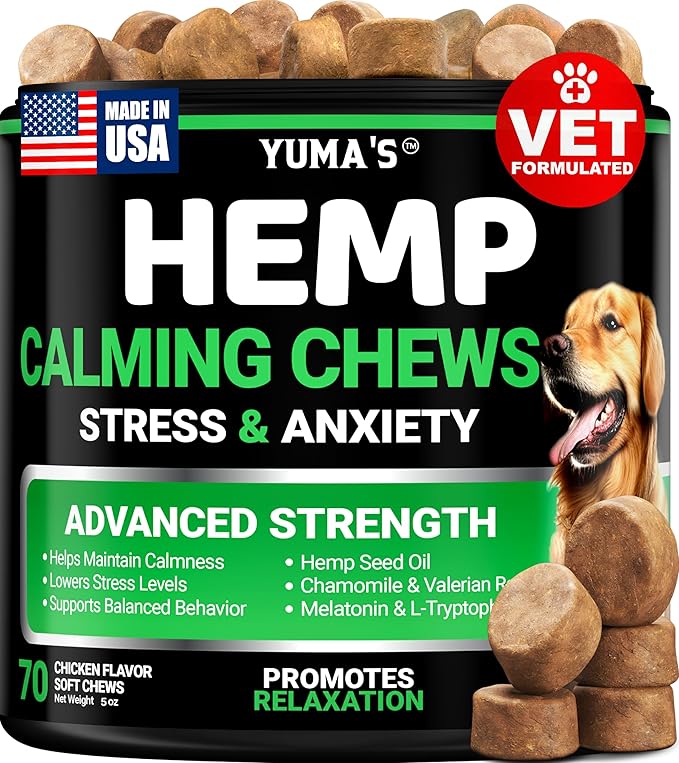 Advanced Calming Chews for Dogs - Hemp Dog Calming Chews - Anxiety Relief Treats with Melatonin, Hemp Oil - Separation Aid, Stress, Hip and Joint Supplement for Canine Health Support - Made in USA