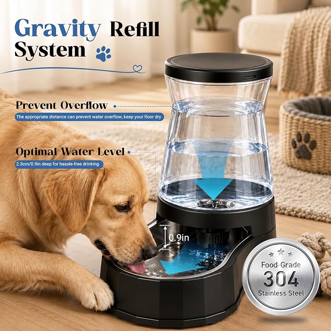 Automatic Dog Water Dispenser 3 Gallon/11L Gravity Stainless Steel Water Waterer Feeder, BPA-Free Large Capacity Water Feeding Bowls for Medium & Large-Sized Dogs,Cats