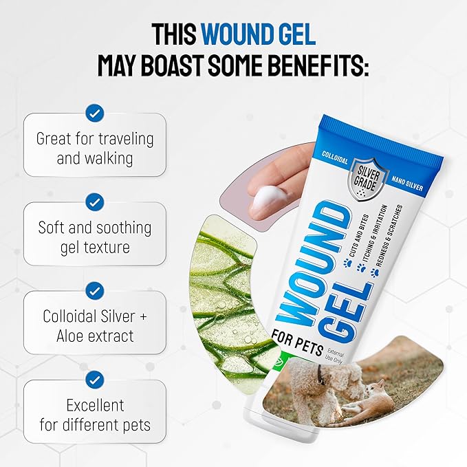 Wound Gel Tube for Pets – Dog Wound Care with Silver & Aloe – Cat & Dog Hot Spot, Scratches, Cuts, Bites Care – Help with Abrasions & Sores in Horses – Safe Breeds – 2 Oz
