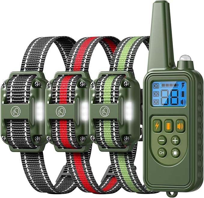 Dog Training Collar with Remote, 2600FT Range,4 Training Modes Beep, Shake, Safe Shock, LED Light,Rechargeable IPX7 Waterproof for All Breeds Sizes, withThree Receiver Collars for 3 Dogs