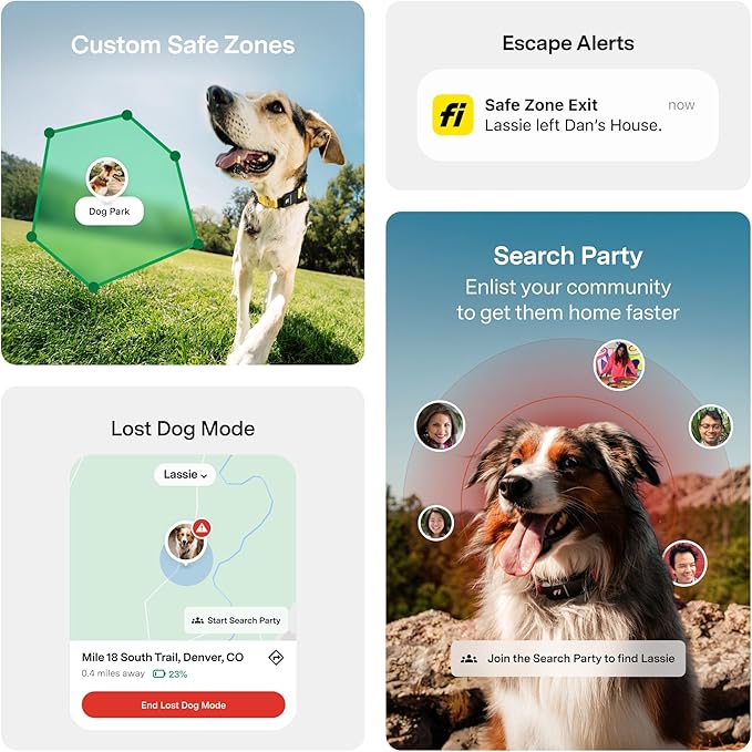 Fi New Series 3+ Smart Dog Tracker Collar [6 Month Membership Included] GPS Tracker for Dogs with Health & Behavior Monitoring, Escape Alerts, Waterproof, LED, Apple Watch Compatible (Blue, Large)