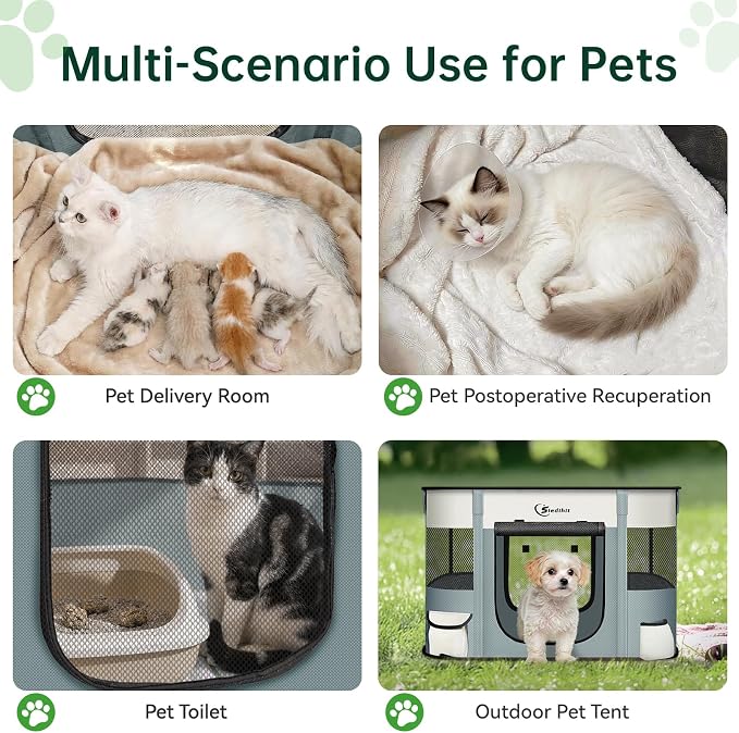 Siedihit Dog Playpen, Cat Pet Puppy Crate Cage Indoor Outdoor(Grey, Small) | Portable Tent Travel Camping Use,Foldable Dog Kennel Tent Crate for Rabbit Small Animals with Carrying Case