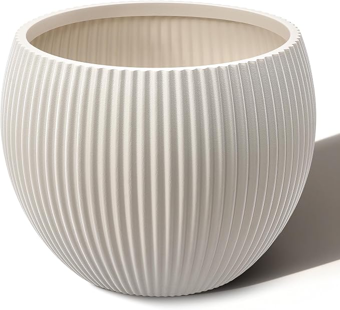 homenote Flower Pots 14.5 Inch,Large Plant Pots Indoor with Drainage,Plastic Pots for Plants,Garden Pots for Outdoor,Large Planters for Indoor Plants,Big Plastic Planter,Cream