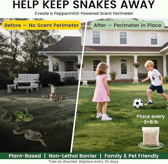 Natural Snake Repellent for Yard, Safe Granules for Pets & Kids, Long-Lasting Outdoor Snake Deterrent for Garden, Garage & Patio - 30 Pack, 100% Plant-Based & Non-Toxic