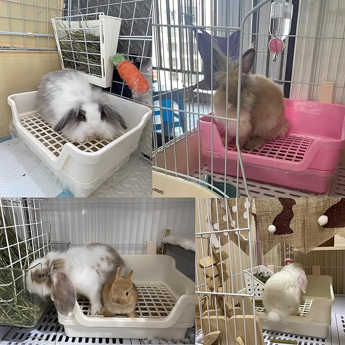 PINVNBY Large Rabbit Litter Box Deep Bunny Corner Toilet Box Double-Deck Small Animal Potty Trainer with Hooks for Adult Guinea Pig Chinchilla Ferret Chipmunk(Blue)