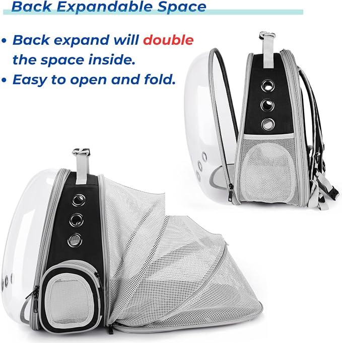 Cat Carrier Backpack, Expandable Bubble Pet Carrier for Cats and Small Dogs, Airline Approved Travel Backpack for Hiking, Walking & Outdoor Adventures - Supports up to 14 lbs