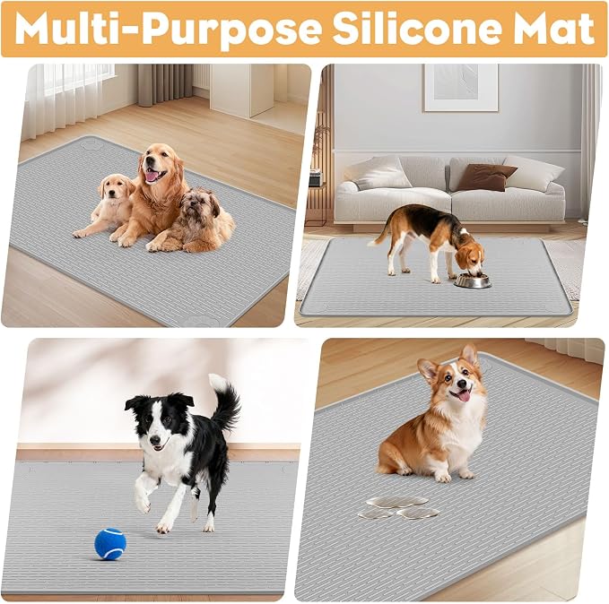 50" x35" Pee Pad Holder for Dog Puppy Pad Holder Gray | Large Silicone Pee Tray for Dog Training Floor Protection Raised Edge Dog Potty Tray, No Pee Pads(