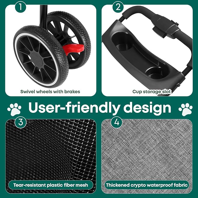 Pet Stroller,Dog Stroller for Small Medium Dogs Cats,3 Wheels,Grey | Foldable,with Breathable Mesh Canopy,Cup Holders,Easy Assembly