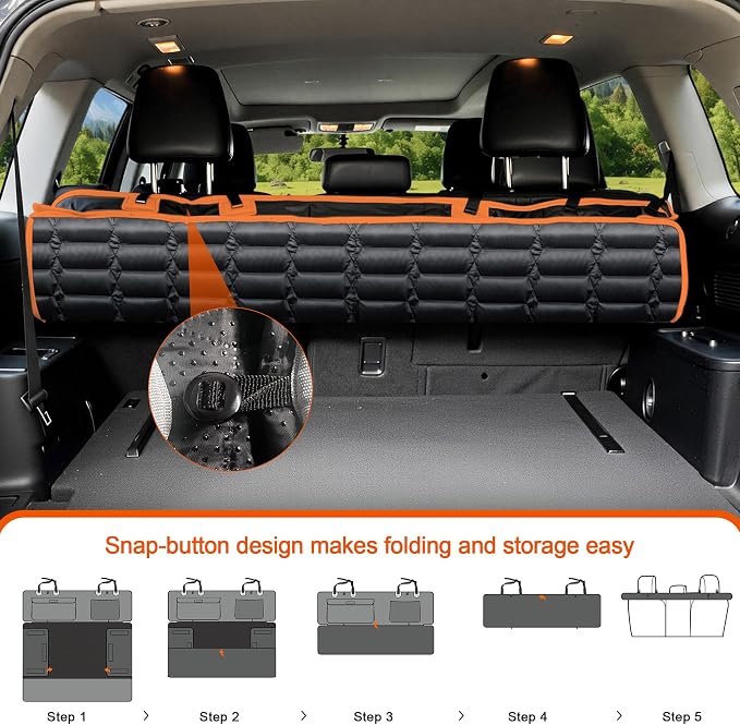Reliadura SUV Cargo Liner for Dogs, Waterproof Pet Cargo Cover with Bumper Flap Protector, Scrachproof Non-Slip Dog Seat Mat for SUVs, Large Size Cargo Liner Universal Fit (Orange)