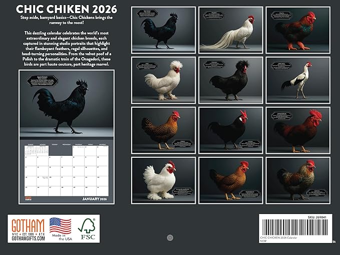 Chic Chicken Calendar 2026 Wall Monthly Chickens Gifts For Chicken Lovers Women Men | American Made In The USA